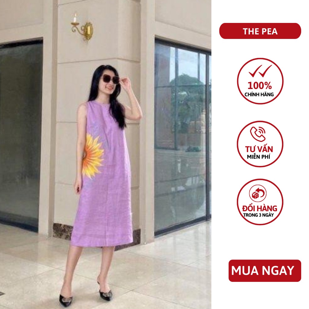Váy Sát Nách Dáng Suông In Họa Tiết Hoa Hướng Dương THE PEA - chất liệu linen cao cấp không nhăn - V2040