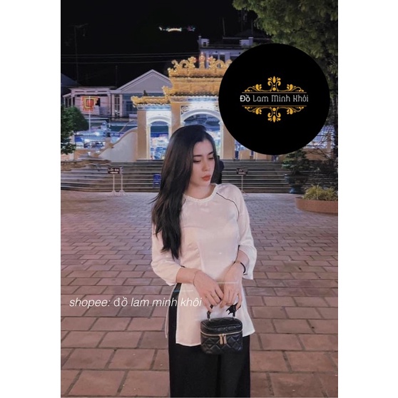 Mẫu Đồ Lam Đi Chùa Nữ Kiểu Bà Ba Trắng,Đỏ Quần Đen,Chất Lụa Tầm Hàn Không Lộ