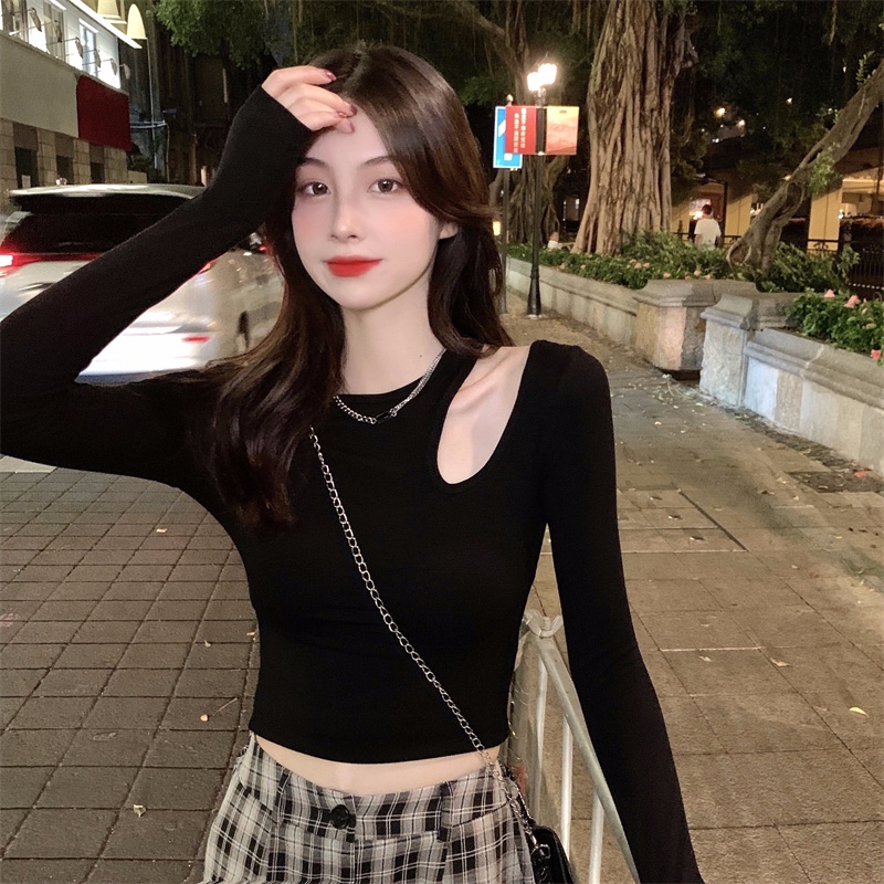 ZHELIHANGFEI Áo Thun Tay Dài Lưng Cao Kiểu Dáng Quyến Rũ Dễ Phối Đồ