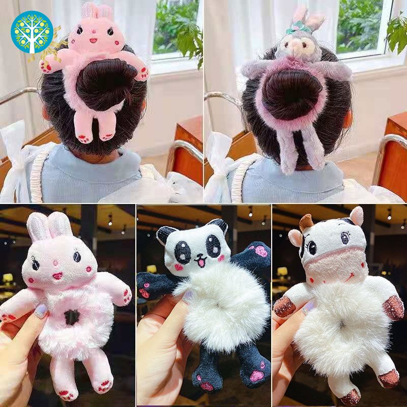 Dây Cột Tóc Cao Su Bọc Vải Lông Họa Tiết Động Vật Hoạt Hình Dễ Thương Cho Bé Gái