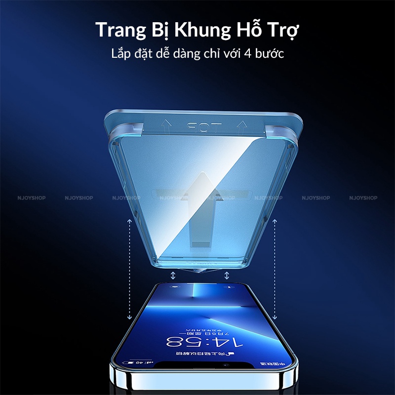 Kính Cường Lực Hỗ Trợ Khung Tự Dán Chống Bụi Bóng Khí 100% Cho Điện Thoại IP11/12/13/14 Pro Max X/Xs/Xsmax Njoyshop