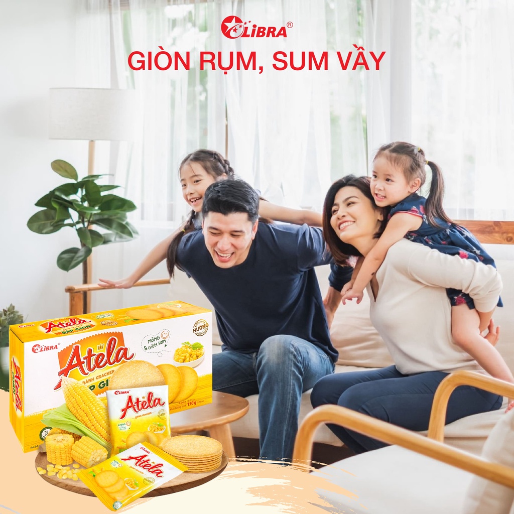 Bánh quy vị ngô LIBRA corn cracker bắp mặn giòn đồ văn vặt dinh dưỡng healthy bánh Atela lễ tết hộp 150gr
