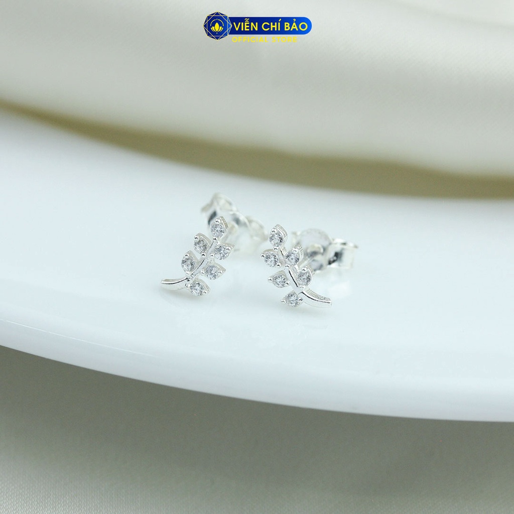 Khuyên tai bạc nữ cành dương xỉ chất liệu bạc 925 thời trang phụ kiện trang sức Viễn Chí Bảo E003