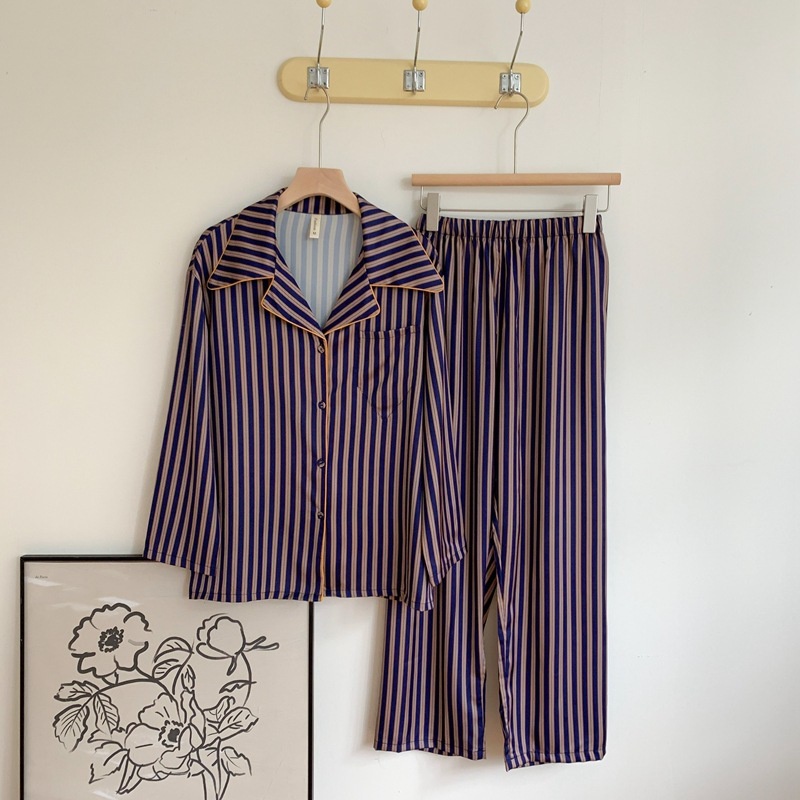 Bộ Đồ Ngủ Pijama Tay Dài Họa Tiết Kẻ Sọc Chất Lượng Cao Mẫu Mới 2022 Thời Trang Xuân Thu Cho Nữ
