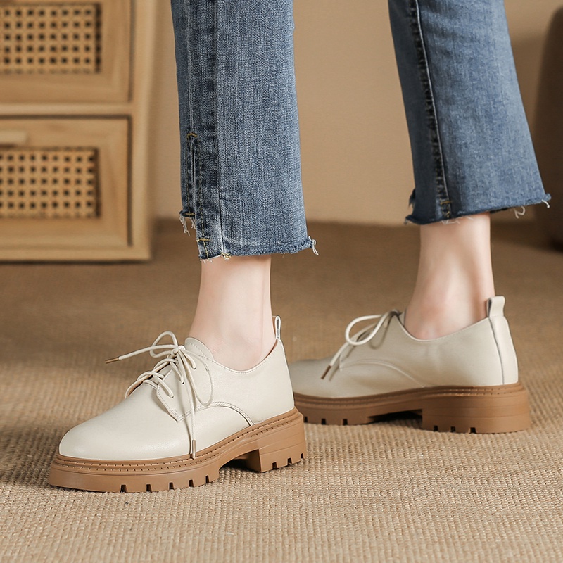 Giày Da Cao Gót 4cm Thắt Dây Phong Cách Anh Quốc Thời Trang Cho Nữ