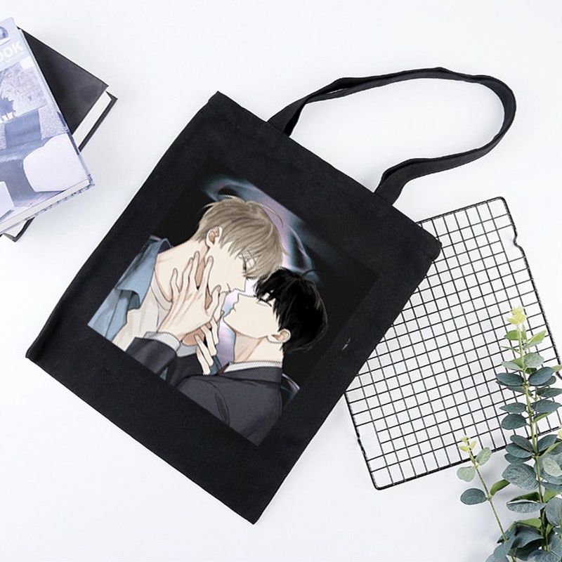 Túi tote vải đen trắng in hình CHECKMATE boylove manhwa anime chibi tiện lợi thời trang