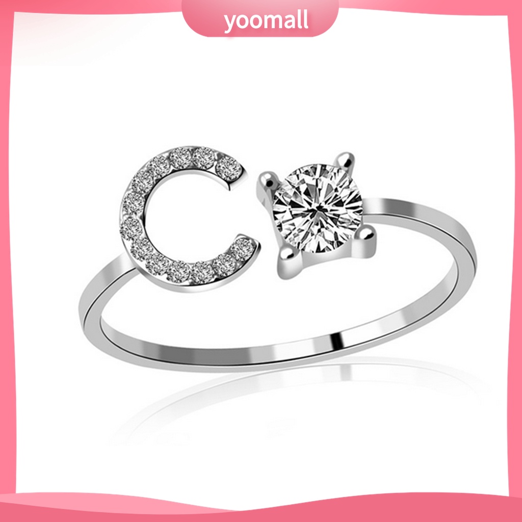 Nhẫn Hở Mạ Bạc Khắc Chữ Cái Có Thể Điều Chỉnh Kích Cỡ Màu Sắc