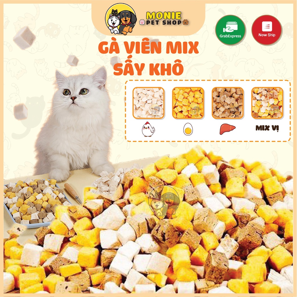 Thịt gà, lòng đỏ, gan sấy khô mix hỗn hợp cho chó mèo 50g, 100g