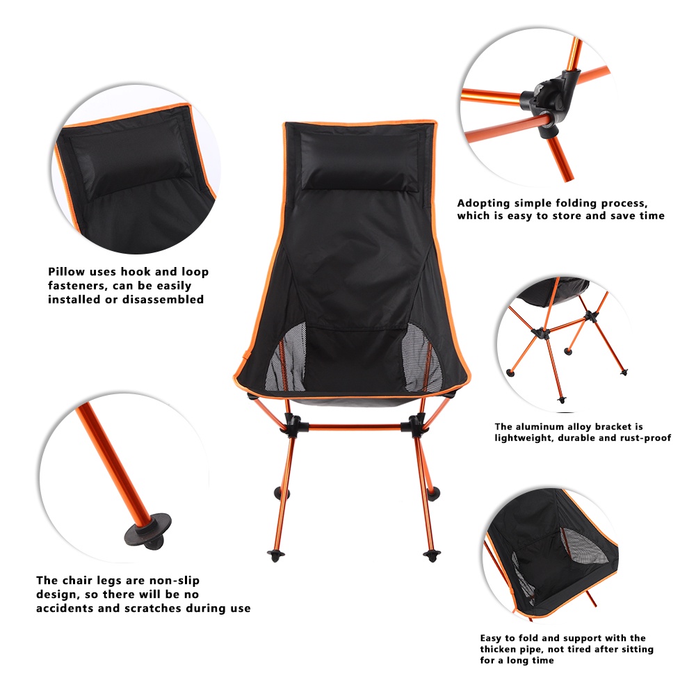 [Hàng Sẵn] Ghế có thể gập lại 7075 mặt trăng bằng hợp kim nhôm gối để đi bộ đường dài trên bãi biển Câu cá dã ngoại ngoài trời 【Spring061】