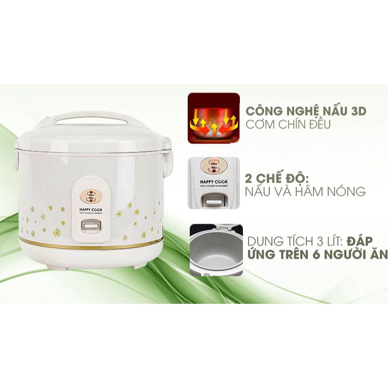Nồi cơm điện Happycook 3 lít HC-300-Chính trưng bày mới 98-99%-Công suất:650 W-3 lít Số người ăn Trên 6 người