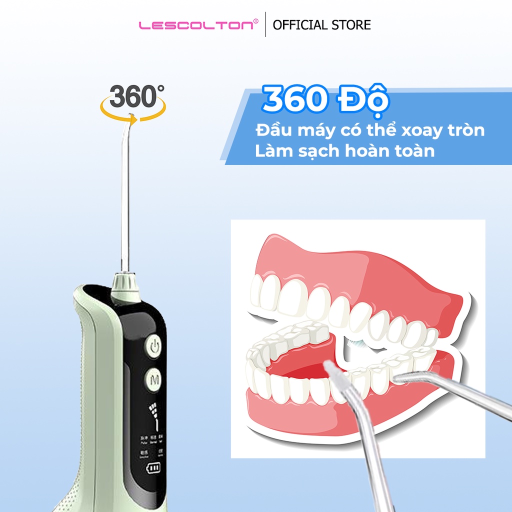 Máy tăm nước cầm tay mini cao cấp Lescolton vệ sinh răng miệng, làm sạch sâu, loại bỏ các mảng bám kẽ răng