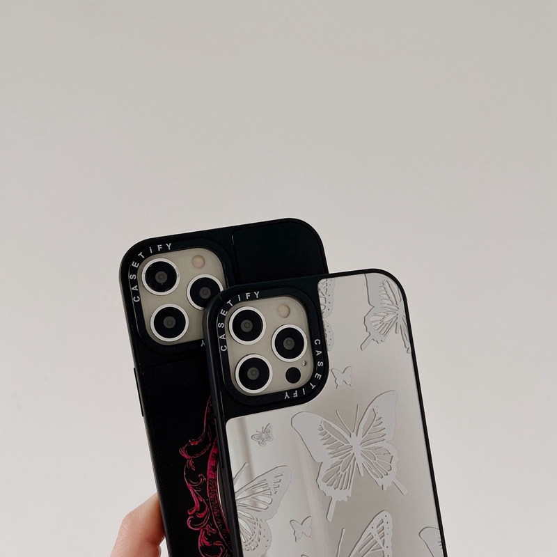 Ốp Điện Thoại Silicone Mềm Mặt Gương In Hình Bướm Cho iPhone 11 12 13 14 Plus Pro Max