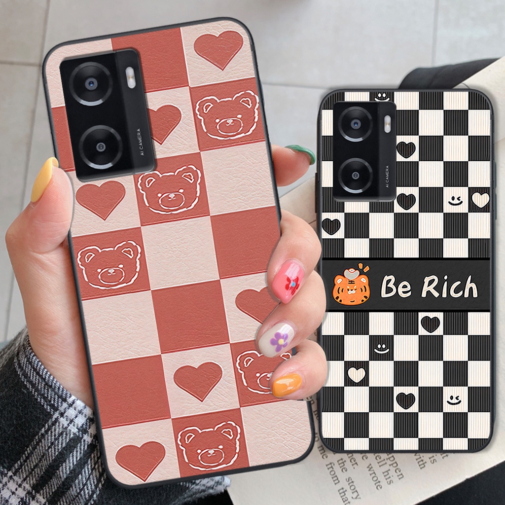 Ốp Oppo A57 4G 2022 gấu Bear rick caro vuông thời trang siêu đẹp