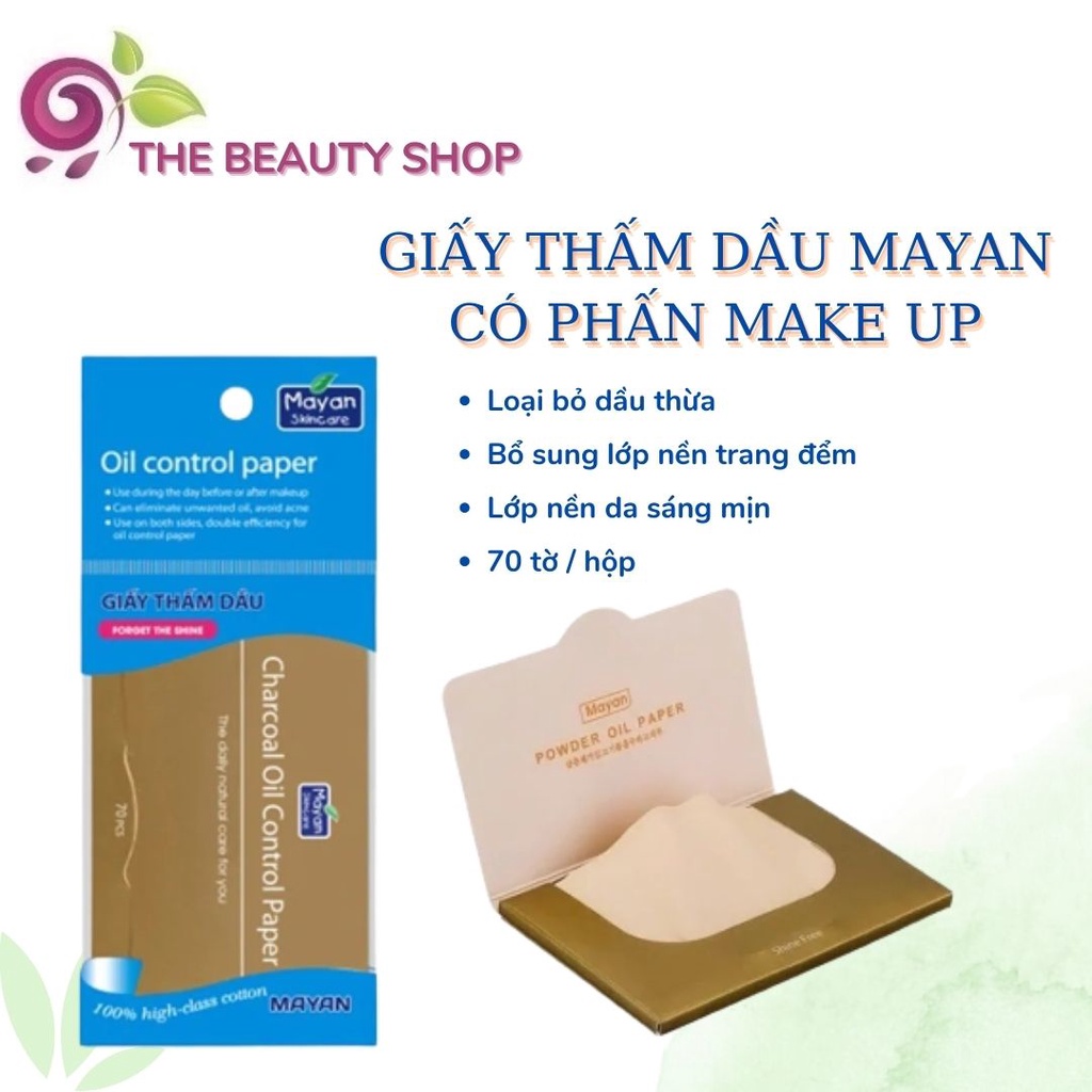 Giấy thấm dầu loại bỏ dầu thừa, có phấn trang điểm make up cho da sáng mịn Mayan Oil Control Paper (70 tờ)