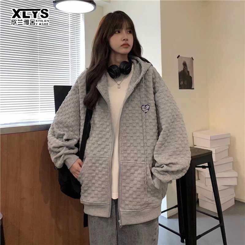 Xin LAN YA SEH Áo Khoác sweater Mỏng Có Mũ Trùm Phối Khóa Kéo Phong Cách Hàn Quốc Cho Nữ áo khoác