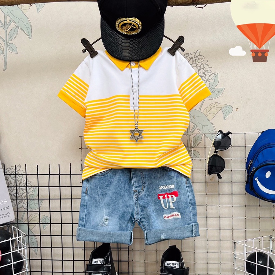 Đồ bộ jean bé trai, bộ jean cổ trụ cá sấu dễ thương, sành điệu cho bé từ 10 đến 60kg