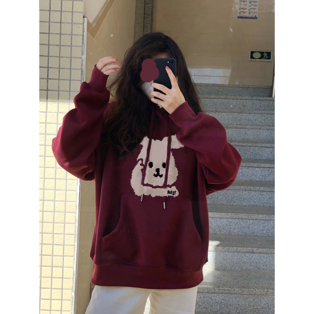 Áo hoodie SELVZE cotton dáng rộng in họa tiết cổ điển hợp thời trang cho nữ