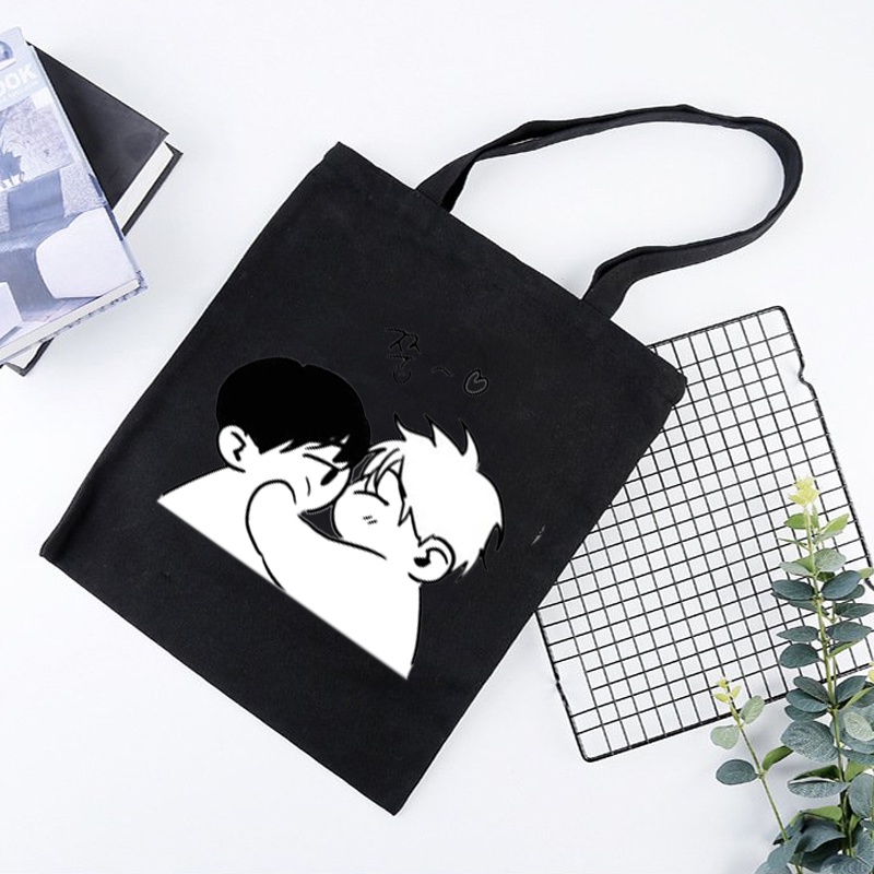 Túi tote vải đen trắng in hình CHECKMATE boylove manhwa anime chibi tiện lợi thời trang