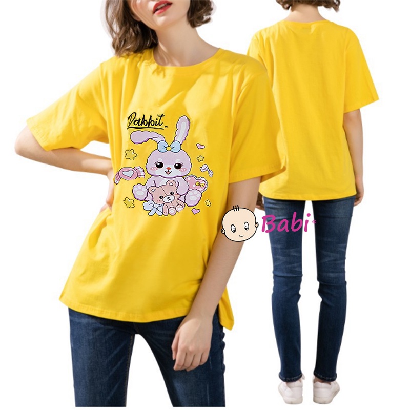 Áo thun form rộng ngắn tay in hình cho mẹ và bé, Áo Babi phong cách Hàn Quốc thun cotton cao cấp bé gái size đại 17-55kg