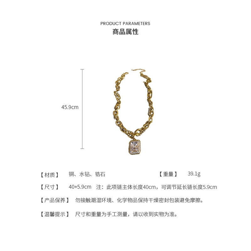 Dây Chuyền Hai Lớp Mặt Vuông Đính Đá Zircon Phong Cách Âu Mỹ Cá Tính Thời Trang