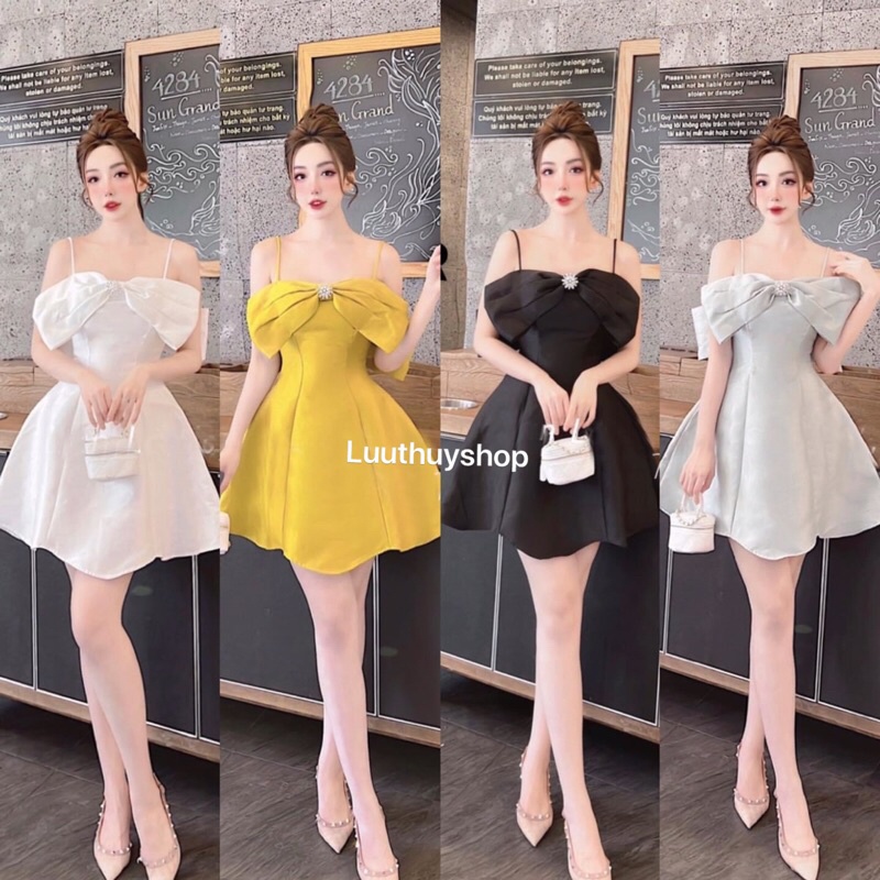 Váy Đầm Dự Tiệc Nơ Trễ Vai Sang Chảnh