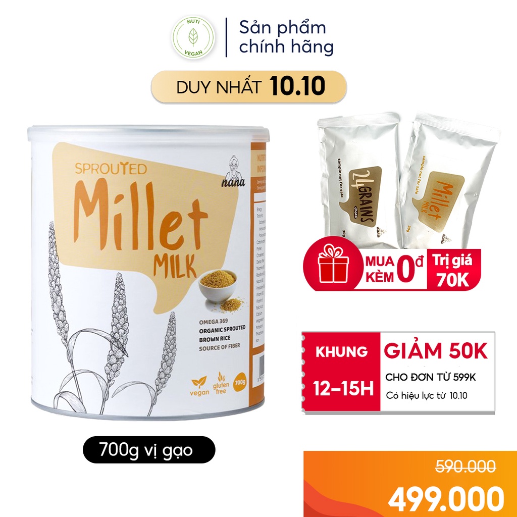 Sữa Hạt Hữu Cơ Millet Nhập Khẩu Malaysia Chính Hãng, Hộp 700g Vị Gạo, Sữa Hạt Dinh Dưỡng Cho Người Lớn - nutivegan