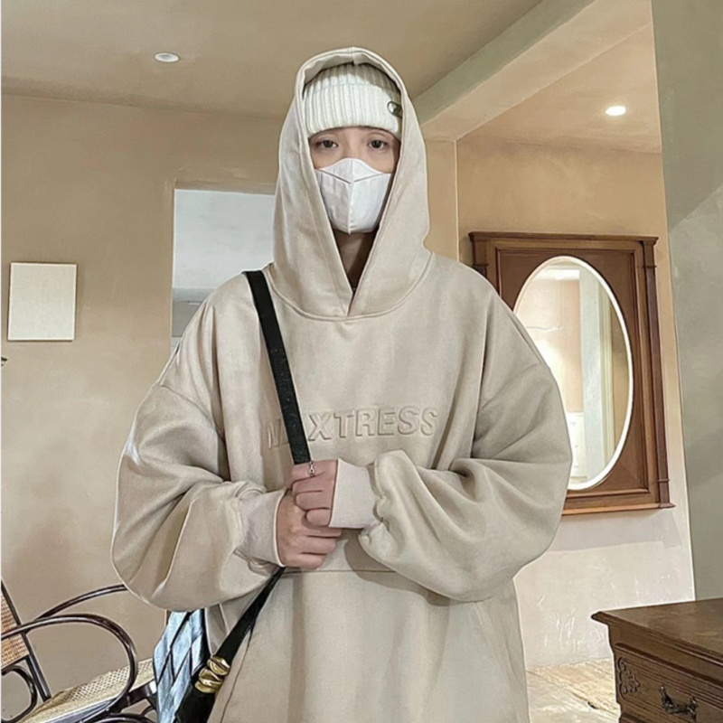 Áo Hoodie Da Lộn Lót Nhung Dày Dặn Dáng Rộng Phong Cách Retro Hong Kong Thời Trang Thu Đông Cho Nam