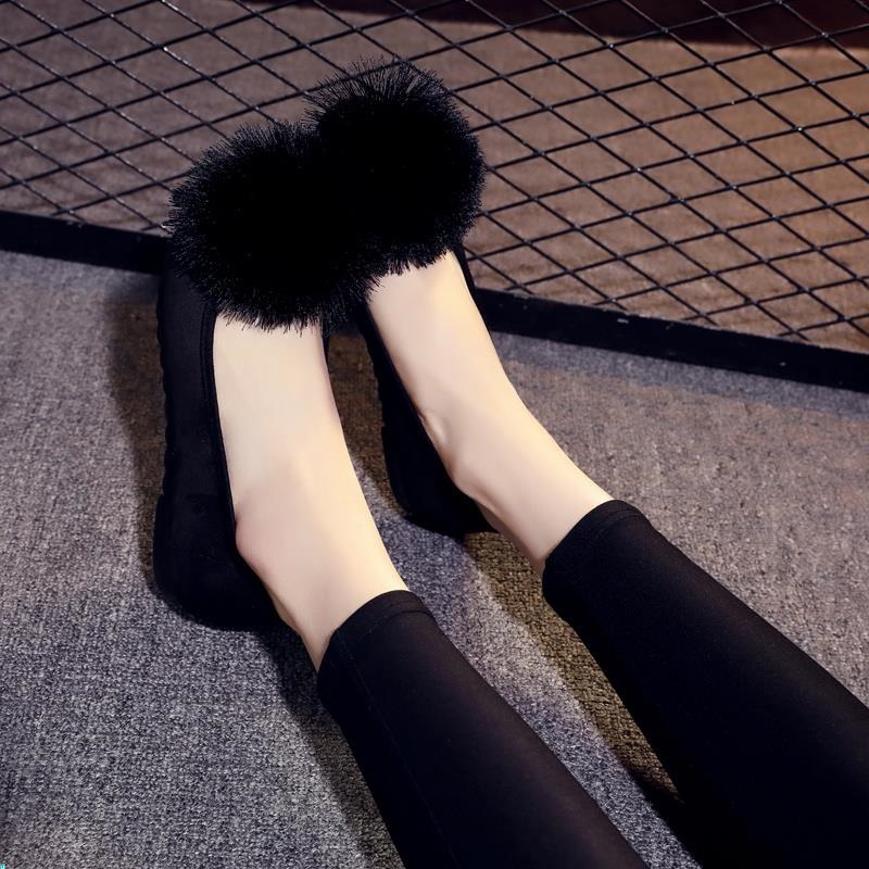 Giày Búp Bê Đế Bằng Phối Lông Mềm Mại Thoáng Khí Thời Trang Cao Cấp Cho Nữ