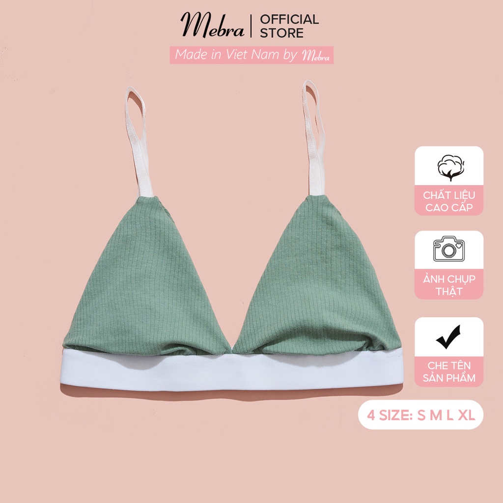 Áo lót nữ bralette cotton không lộ viền không gọng không đệm có tặng mút mỏng màu xanh đai trắng Mebra A051