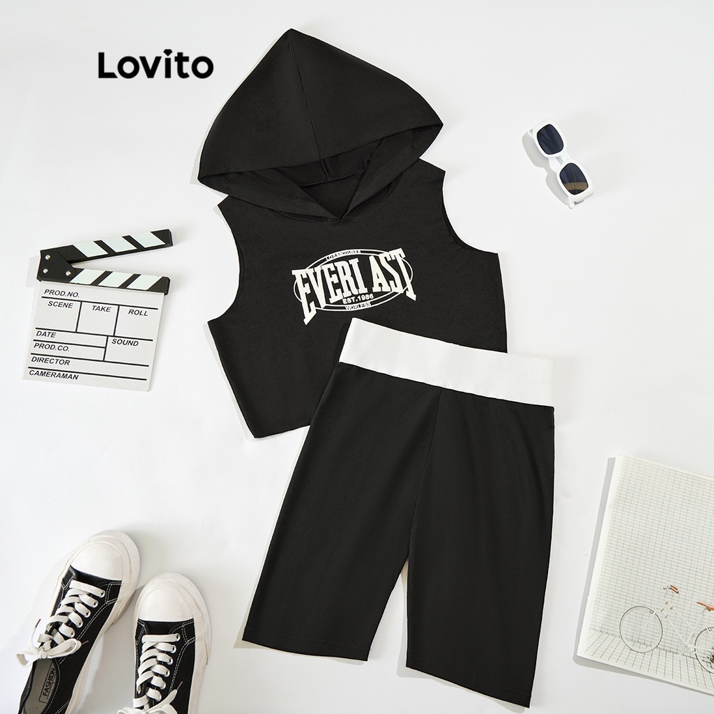 Lovito Bộ Quần Short In Chữ L20D1107 (Đen)