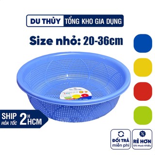 Rổ nhựa tròn nhỏ lỗ nhỏ size từ 20cm đến 36 cm có chân cao ráo, làm rổ đựng rau quả, rổ vo gạo nhựa PP loại tốt bền chắc