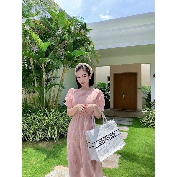 Đầm voan hoa babydoll xoè dài tay bo dây lưng Đầm váy đi chơi dạo phố du lịch đi biển đi Đà Lạt dễ thương cute xinh xắn