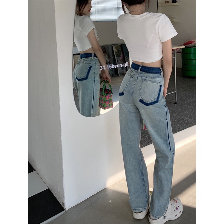 Quần Jean Lưng Cao Màu Sắc Tương Phản Thời Trang Mùa Thu Cho Nữ