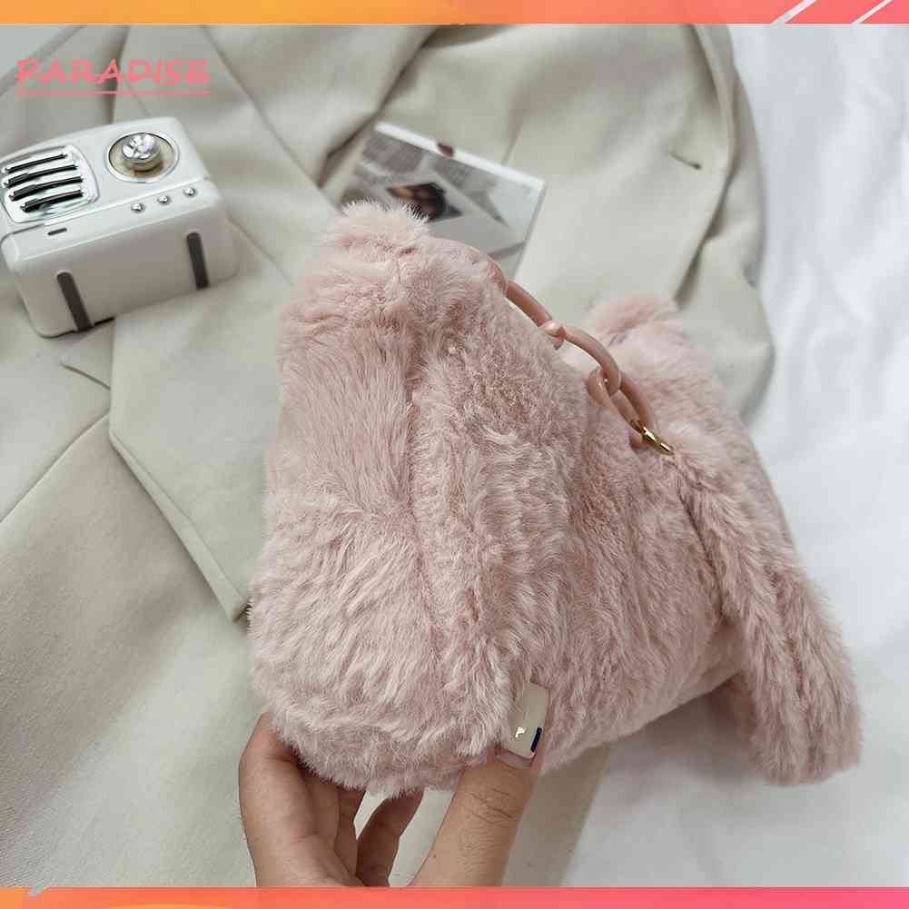 Túi Xách Kẹp Nách Phủ Lông Acrylic Màu Sắc Tinh Khiết Phong Cách Vintage Thời Trang