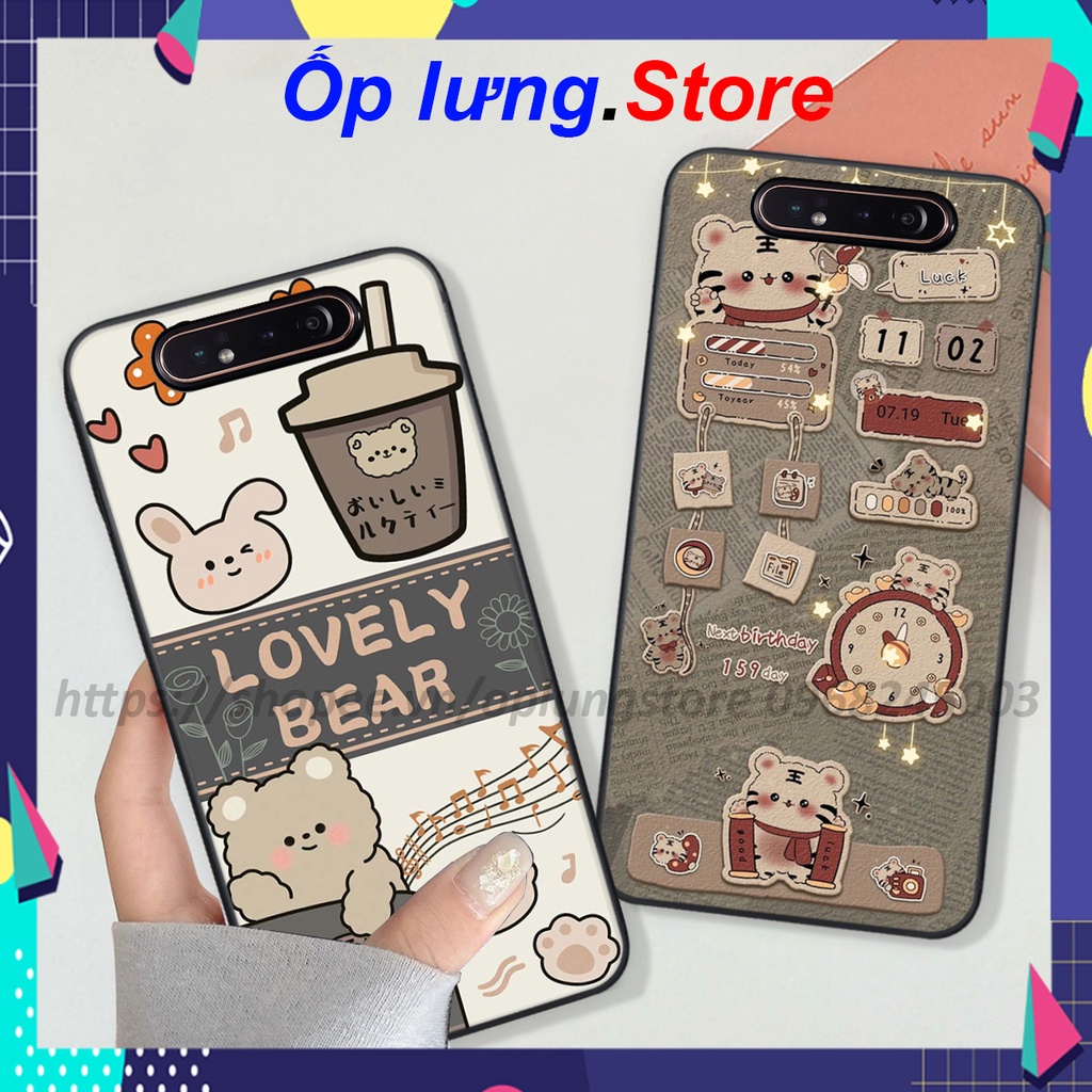Ốp Samsung A80 bộ hình bear lovely,merry christmas,space,mill tea cute