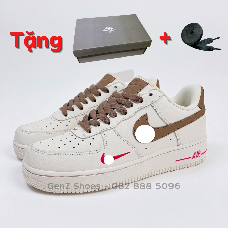 Giày AF1 Vệt Nâu Nam Nữ Đẹp, Sneaker Air Force 1 Low White Brown Bản Đẹp Fullbox Bảo Quản Genzshoes