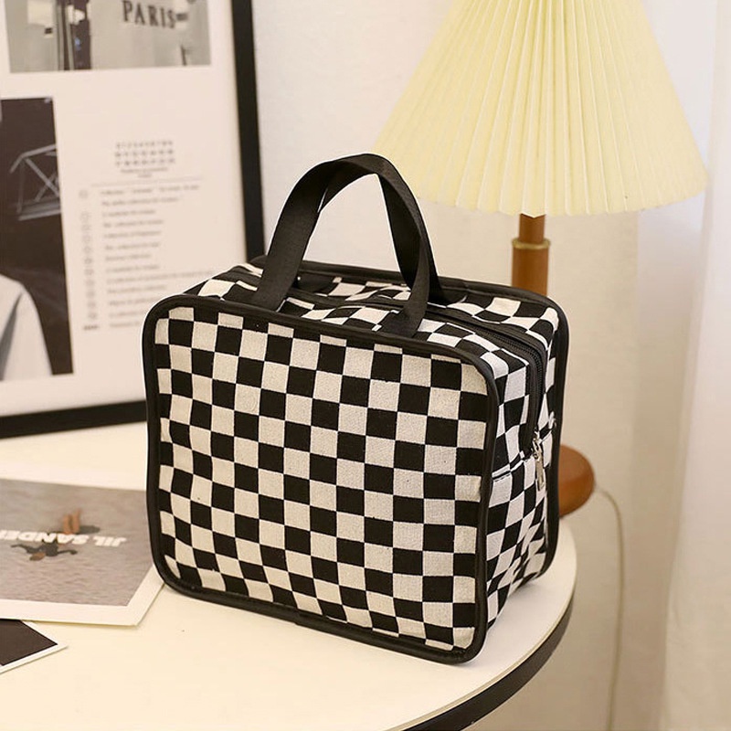 Túi Đựng Mỹ Phẩm Cỡ Lớn Họa Tiết Sọc Caro Tiện Lợi Khi Đi Du Lịch