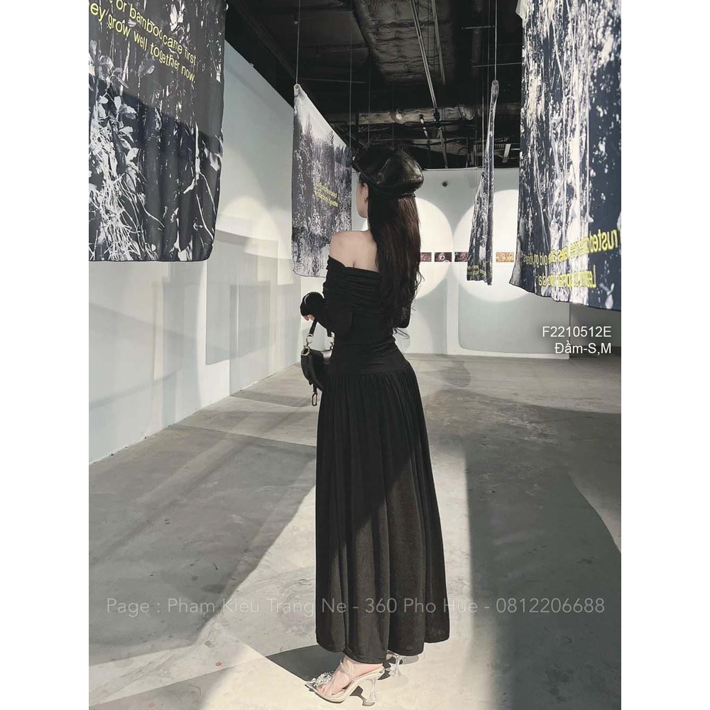 Đầm thun nhũ dáng dài xòe sang chảnh trễ vai tay dài!