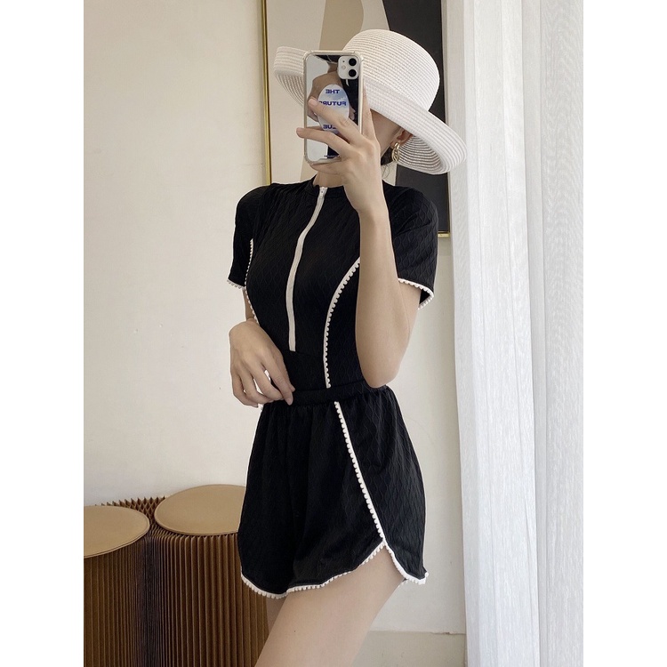 Bộ Đồ Bơi Ngắn Tay Lưng Cao Cỡ Lớn 40-70kg Thời Trang Cho Nữ Sinh