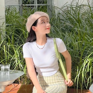 Áo croptop cổ tròn tay lửng | Miha Top | Secodee