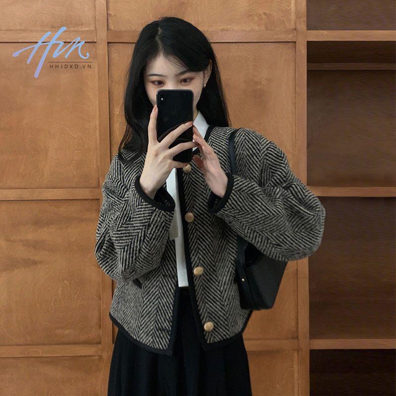 Áo khoác cardigan dáng ngắn phong cách Pháp cổ điển thời trang xuân thu cao cấp dành cho nữ