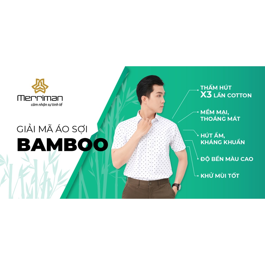 Áo sơ mi nam ngắn tay thương hiệu Merriman họa tiết sọc dọc chất liệu vải Bamboo thoáng khí