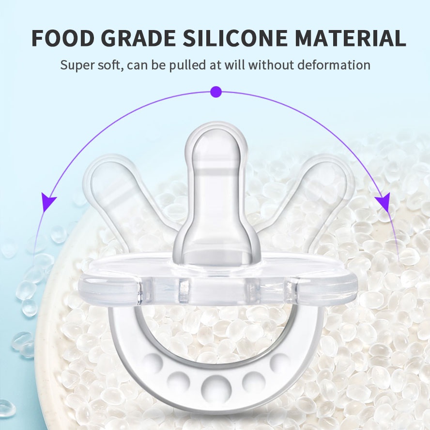 Bộ Núm Ti Giả Bằng Silicon Siêu Mềm Cho Bé 6 Tháng Tuổi Không bpa Có Hộp Đựng Và Dây Xích Chống Thất Lạc