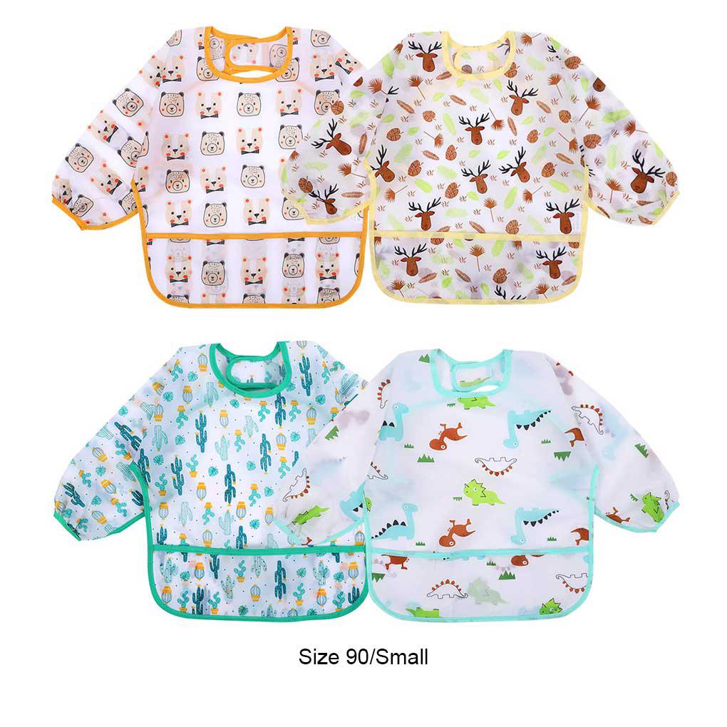 Bộ 4 Tạp Dề Chống Nước Tay Dài In Hình Hoạt Hình Unisex Cho Trẻ Em