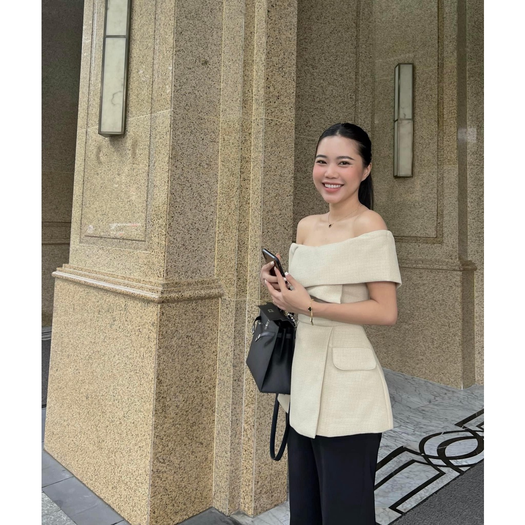 ZUKY CLOTHING - Áo cổ đắp chéo trễ vai chất TWEED Dạ cao cấp phù hợp đi làm - tiệc tùng | BigBuy360 - bigbuy360.vn