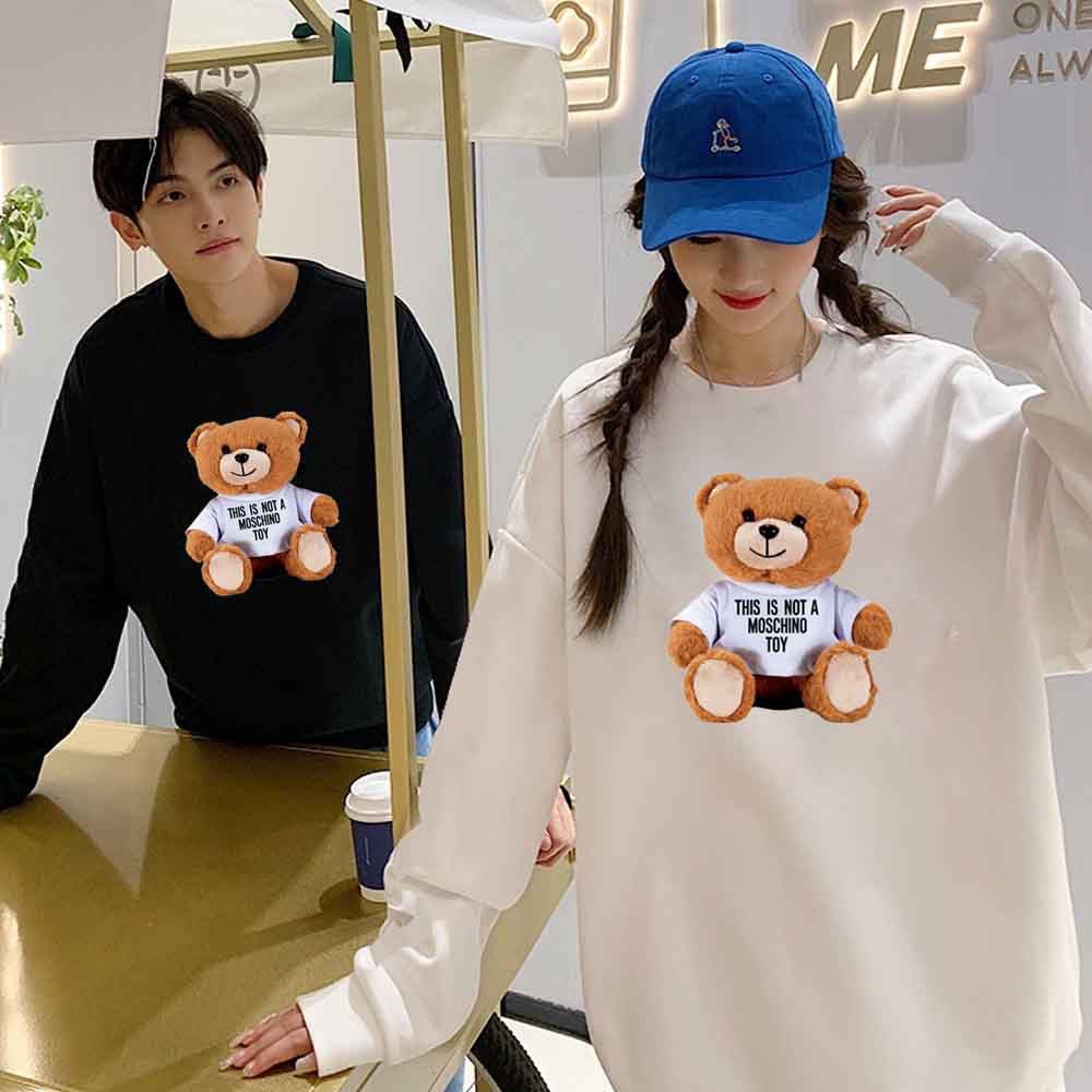 Áo đôi nam nữ thu đông, áo nỉ sweater in hình gấu chất bông ấm phong cách hàn quốc-PINK