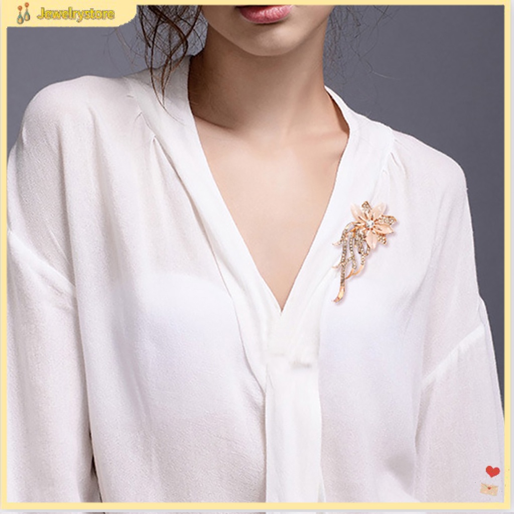 Trâm cài áo thiết kế hình bông hoa đính đá thời trang dành cho nữ