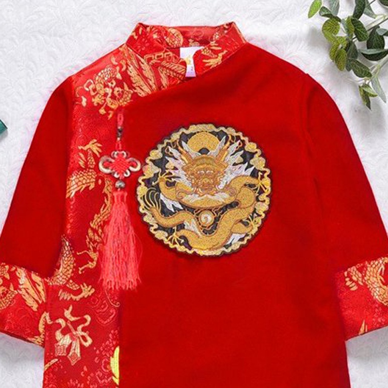 Aó dài cách tân trẻ em áo dài tết cho bé từ 10- 28 kg KUBIN STORE áo rồng tròn