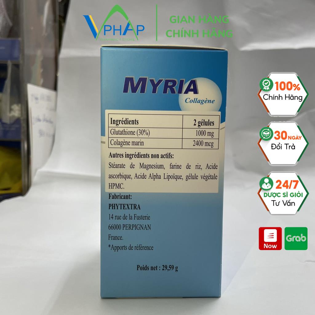 Viên Uống Trắng Da MYRIA - Viên Uống Glutathione 1000mg, Collagen, Vitamin C Nhập Khẩu Pháp (Lọ 60v)