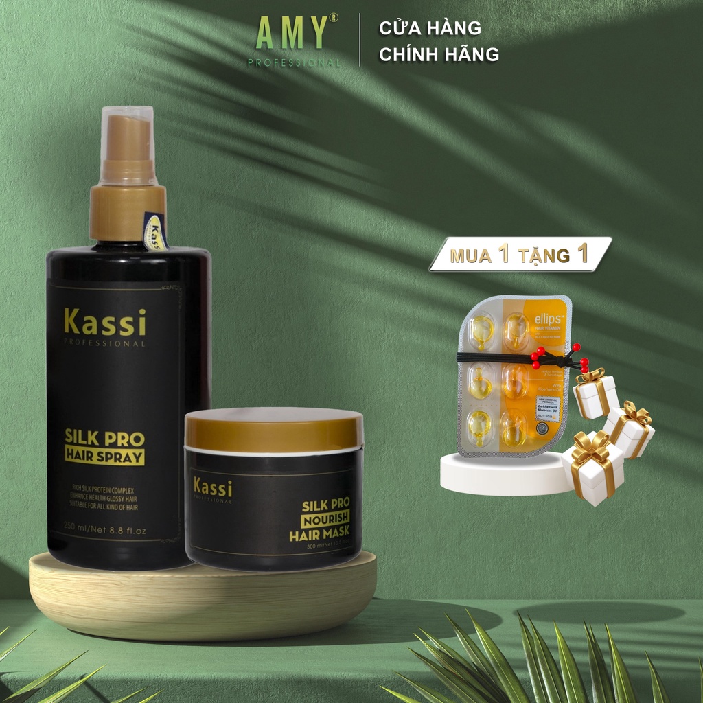 Bộ xịt dưỡng hấp dầu Kassi Silk Pro giảm khô xơ, chẻ ngọn, tăng độ dày, suôn mượt UT01+XI06